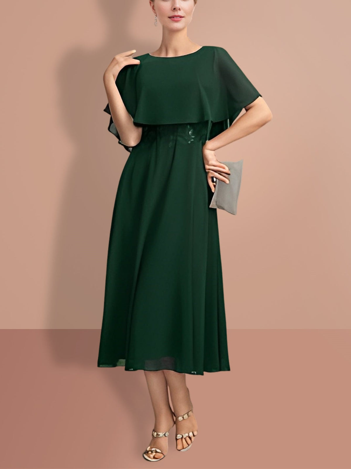 Short-Sleeve A-Line Princess Gown with Jewel Neckline for the Mother of the Bride