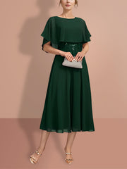 Short-Sleeve A-Line Princess Gown with Jewel Neckline for the Mother of the Bride