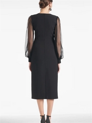 V-Neck Tea-Length Mother of the Bride Sheath/Column Dresses