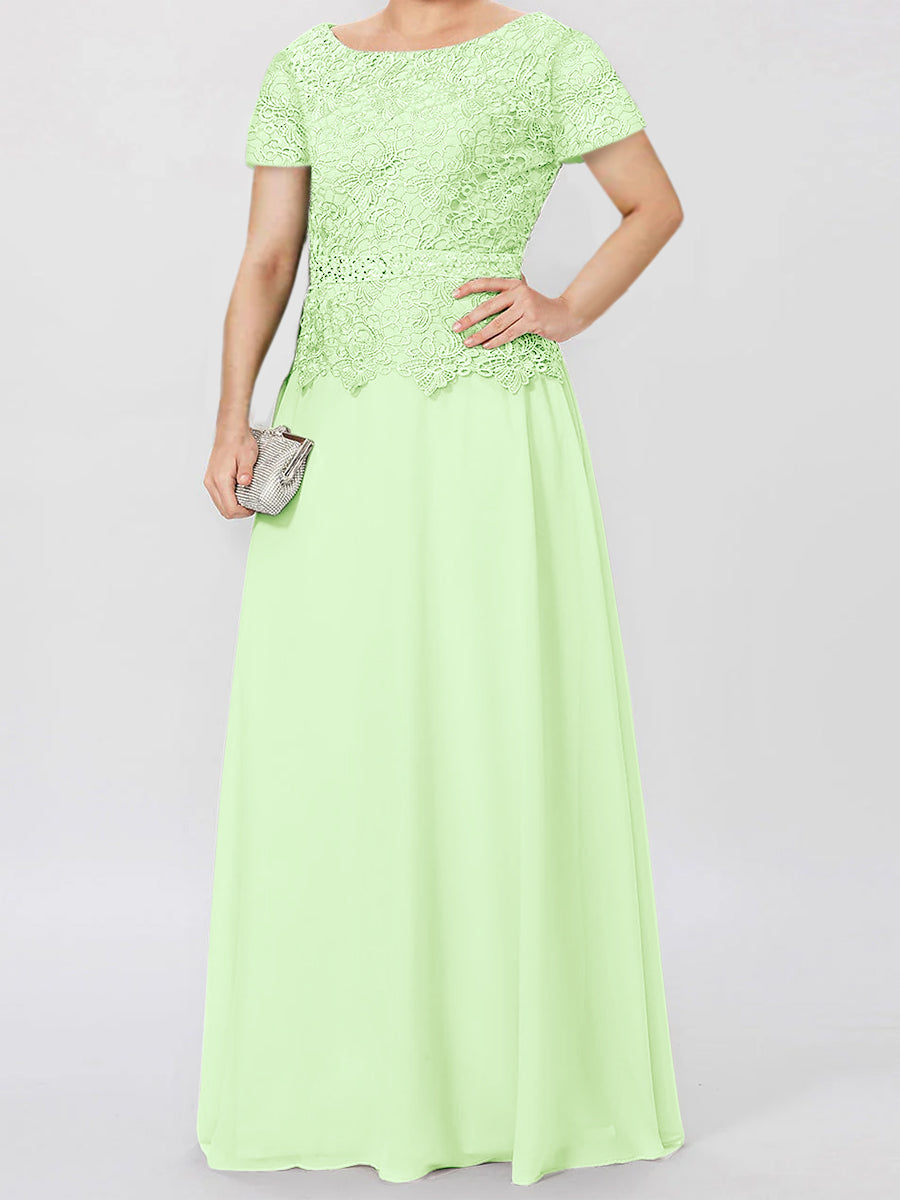 Short-Sleeve A-Line Princess Mother of the Bride Dress with Applique and Sequins