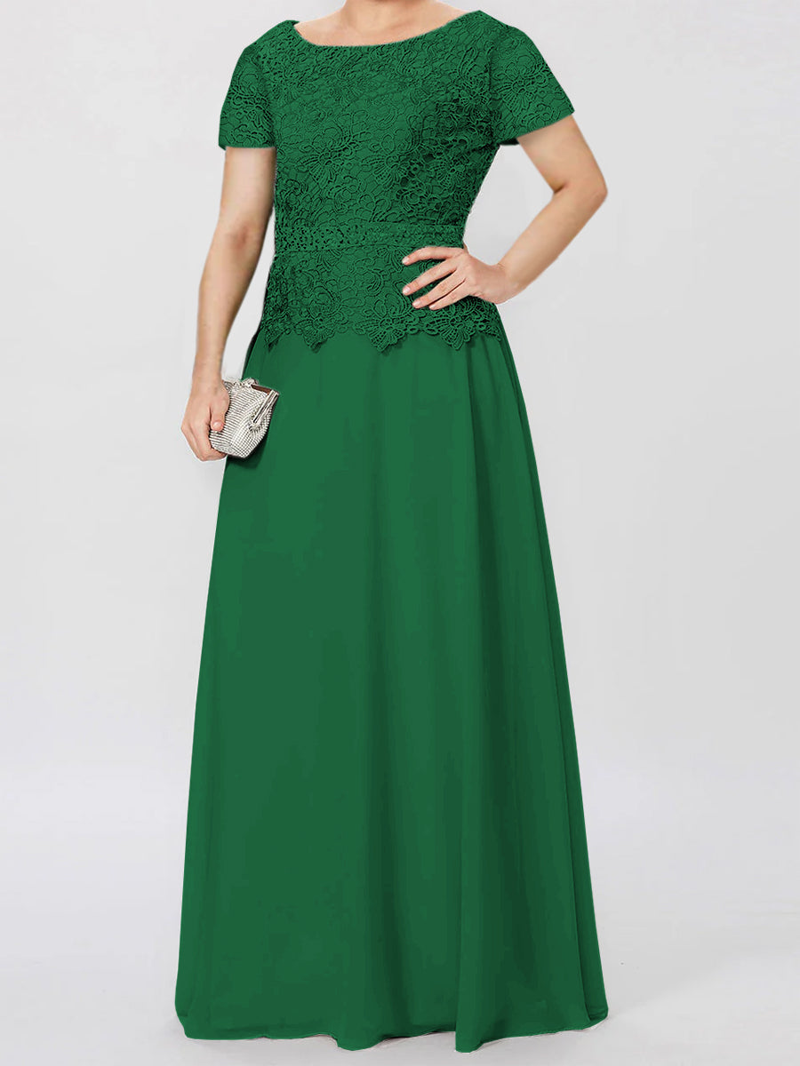 Short-Sleeve A-Line Princess Mother of the Bride Dress with Applique and Sequins