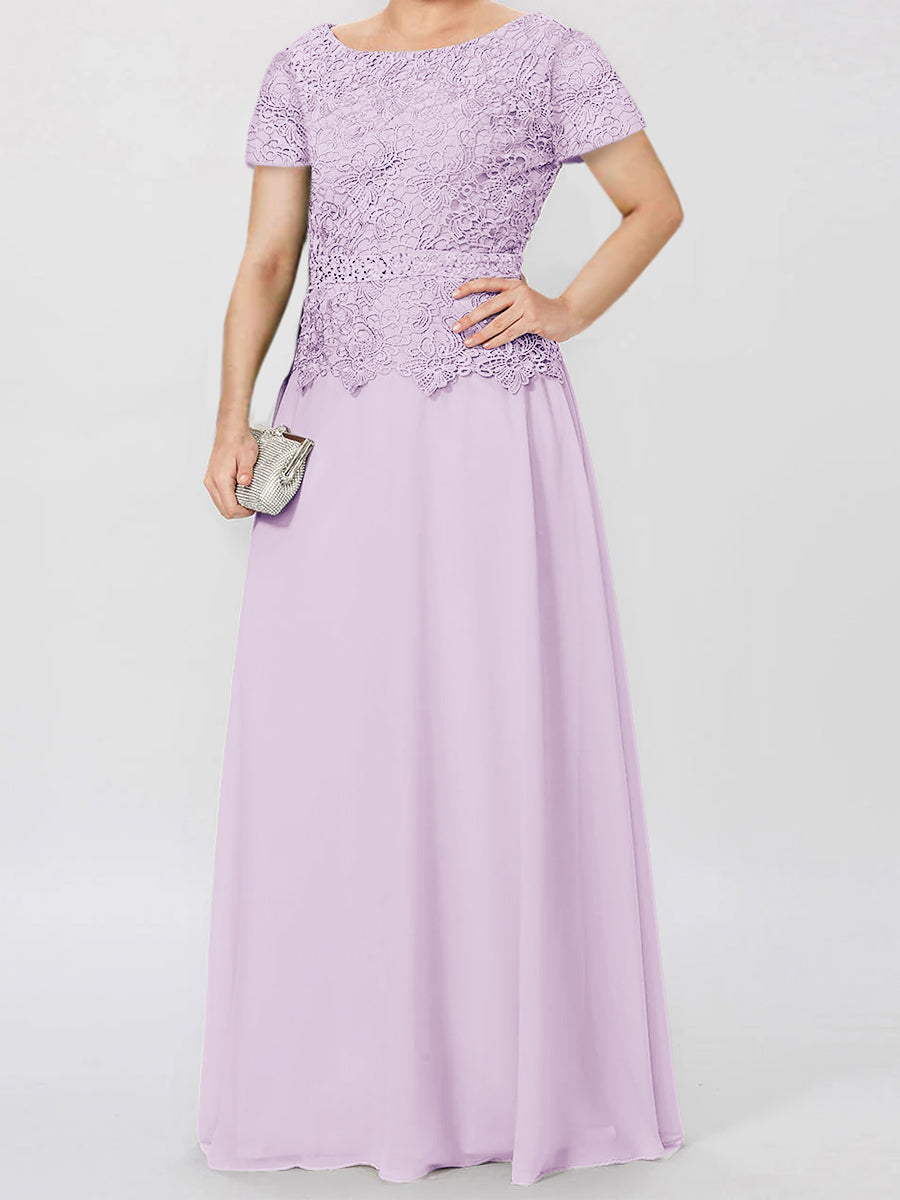 Short-Sleeve A-Line Princess Mother of the Bride Dress with Applique and Sequins