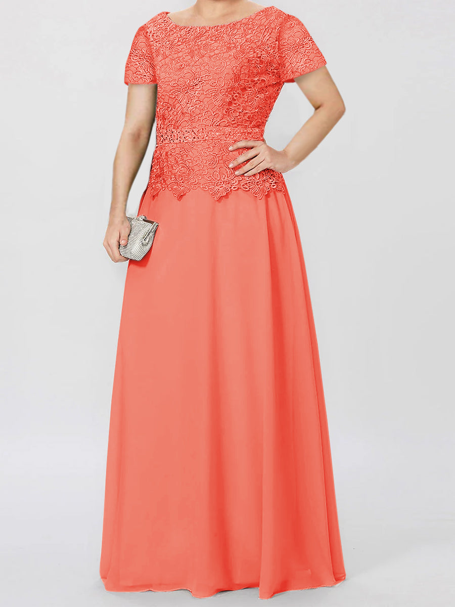 Short-Sleeve A-Line Princess Mother of the Bride Dress with Applique and Sequins