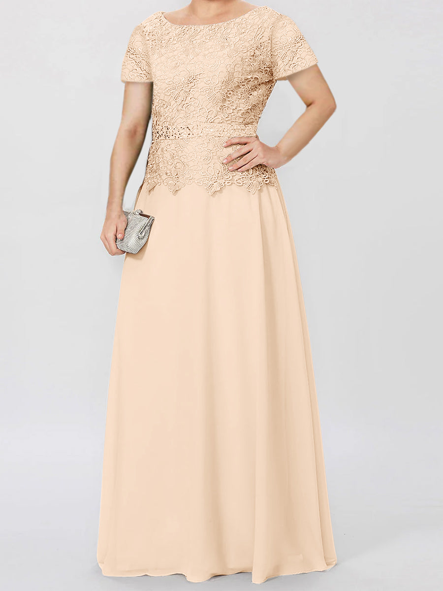 Short-Sleeve A-Line Princess Mother of the Bride Dress with Applique and Sequins
