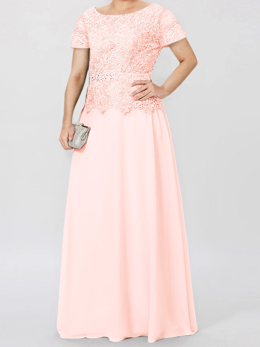 Short-Sleeve A-Line Princess Mother of the Bride Dress with Applique and Sequins
