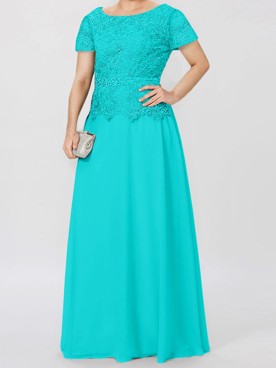 Short-Sleeve A-Line Princess Mother of the Bride Dress with Applique and Sequins