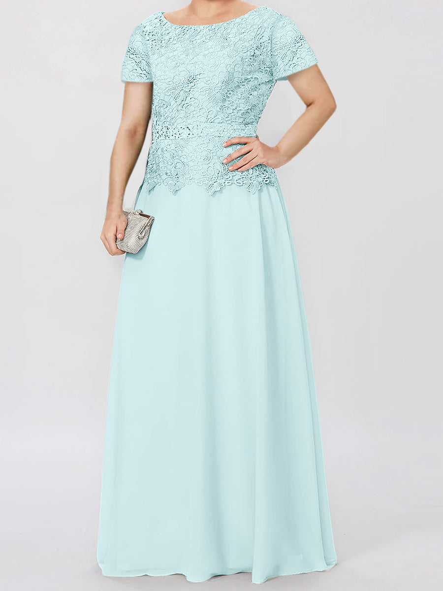 Short-Sleeve A-Line Princess Mother of the Bride Dress with Applique and Sequins