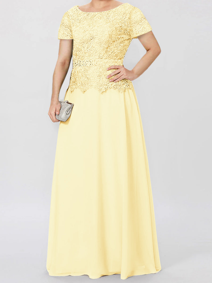 Short-Sleeve A-Line Princess Mother of the Bride Dress with Applique and Sequins