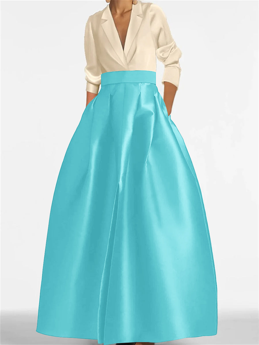 V-Neck A-Line Princess Gown with Long Sleeves and Pockets for the Mother of the Bride