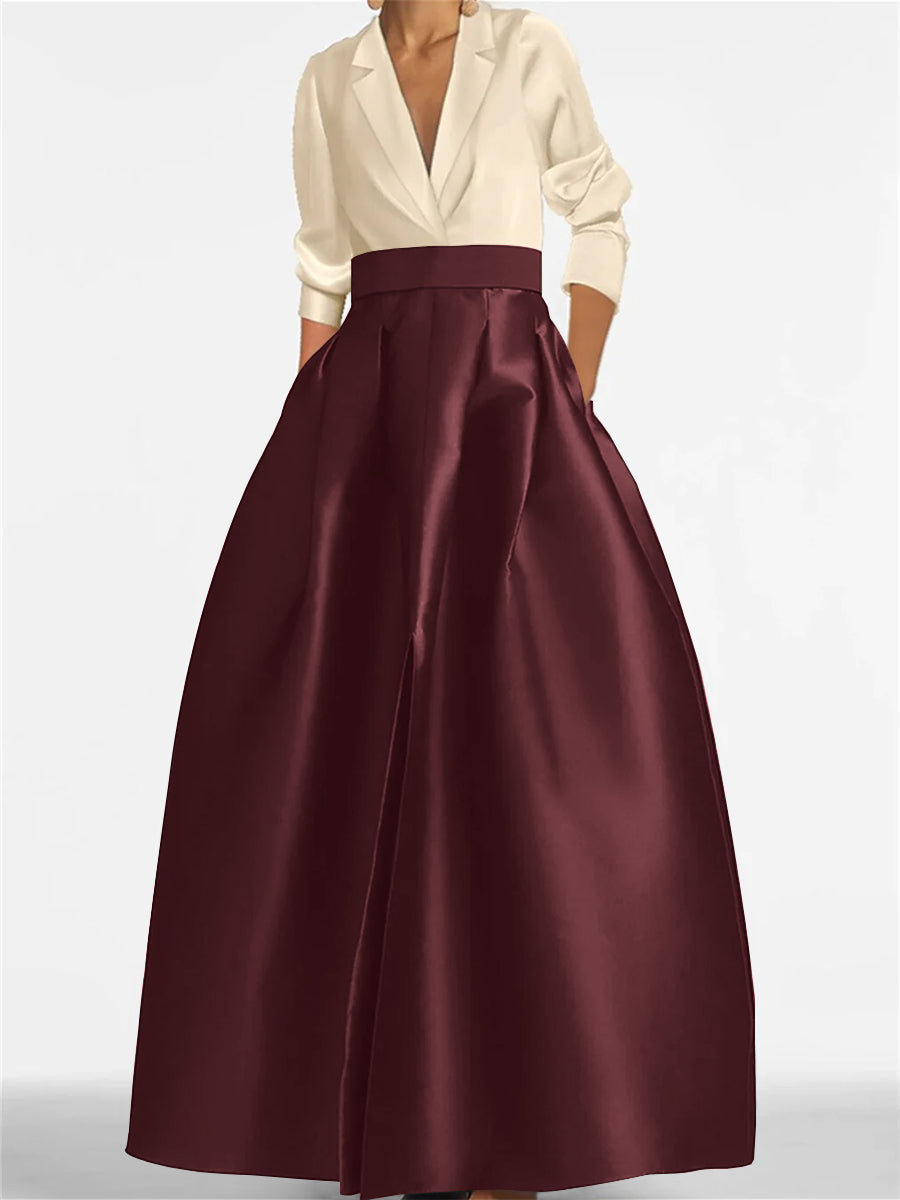V-Neck A-Line Princess Gown with Long Sleeves and Pockets for the Mother of the Bride