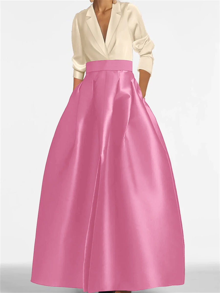 V-Neck A-Line Princess Gown with Long Sleeves and Pockets for the Mother of the Bride