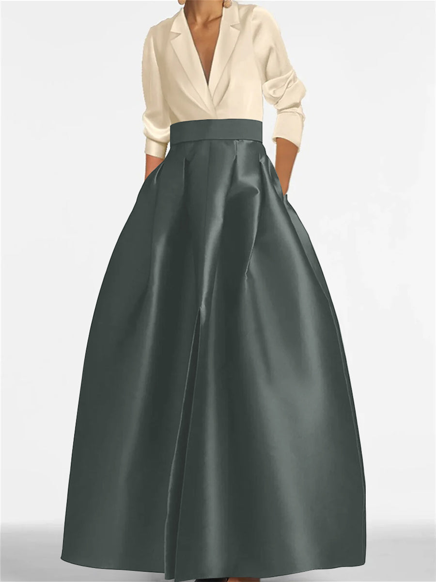 V-Neck A-Line Princess Gown with Long Sleeves and Pockets for the Mother of the Bride
