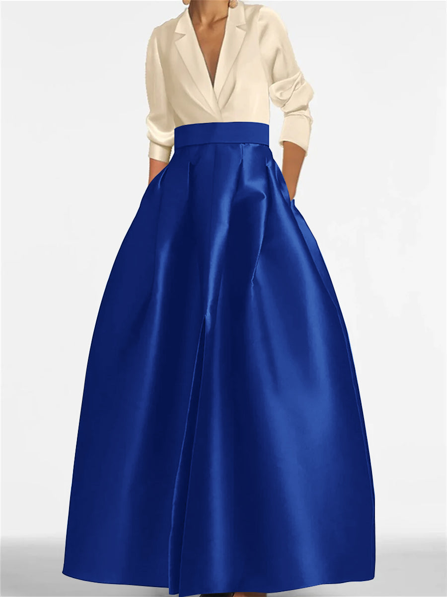 V-Neck A-Line Princess Gown with Long Sleeves and Pockets for the Mother of the Bride