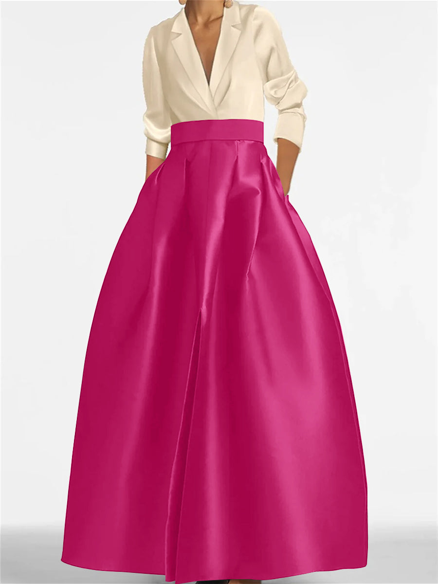 V-Neck A-Line Princess Gown with Long Sleeves and Pockets for the Mother of the Bride