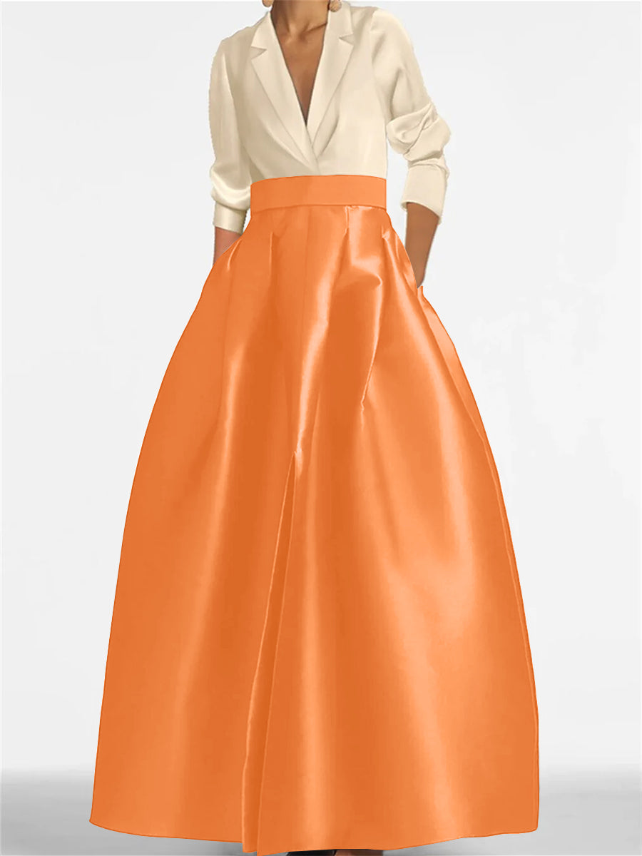 V-Neck A-Line Princess Gown with Long Sleeves and Pockets for the Mother of the Bride