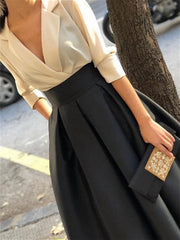 V-Neck A-Line Princess Gown with Long Sleeves and Pockets for the Mother of the Bride