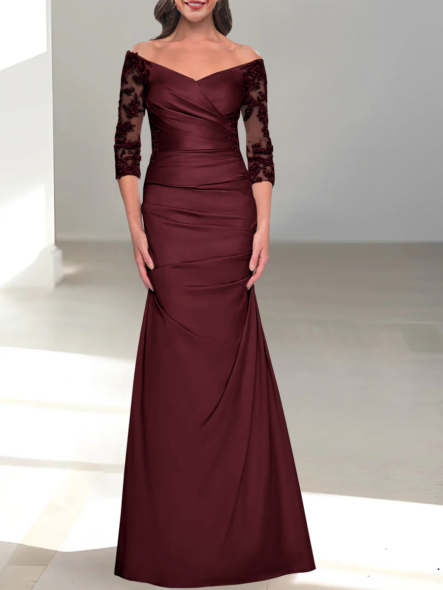 Mermaid/Trumpet Off-the-Shoulder Mother of the Bride Dress with 3/4 Sleeves and Beading