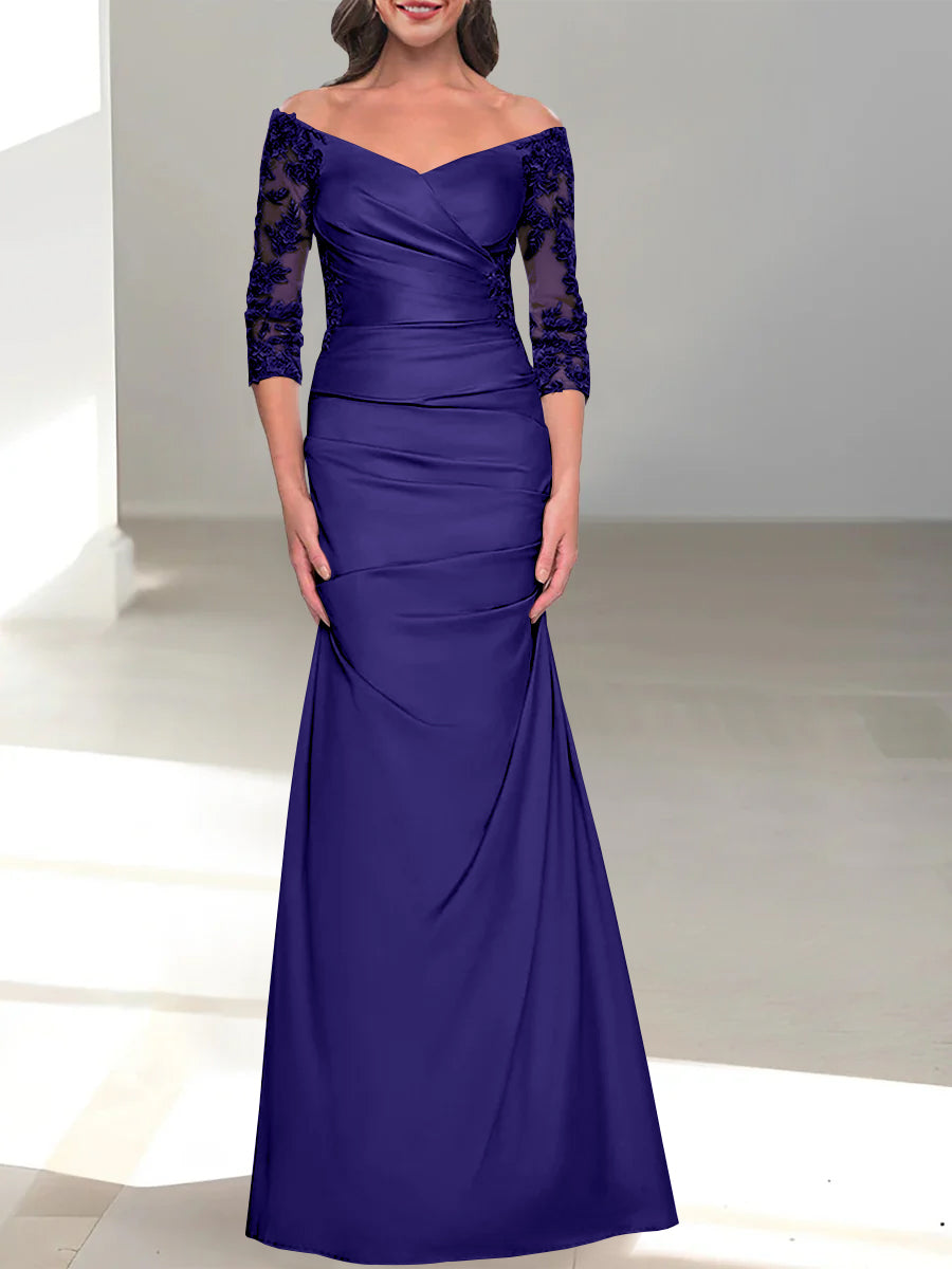Mermaid/Trumpet Off-the-Shoulder Mother of the Bride Dress with 3/4 Sleeves and Beading