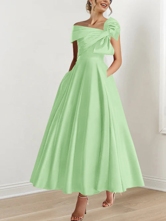 Off-the-Shoulder Sleeveless A-Line Princess Ankle-Length Mother of the Bride Dress with Bow(s)
