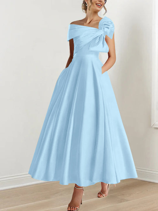 Off-the-Shoulder Sleeveless A-Line Princess Ankle-Length Mother of the Bride Dress with Bow(s)