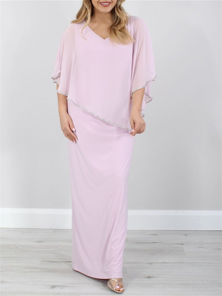 Floor-Length Mother of the Bride Gown with 3/4 Sleeves