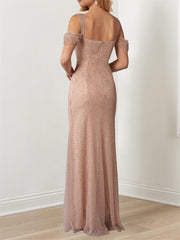 Evening Dresses with Off-the-Shoulder Draped Sleeves in A-Line/Princess Style