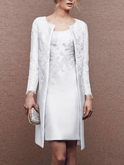 2 Knee-Length Satin Lace Sheath Dresses for Mothers of the Bride Sleeveless with Appliques