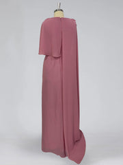 Floor-Length Sleeveless Cowl Neck Sheath Dress for the Mother of the Bride with Floral Detail