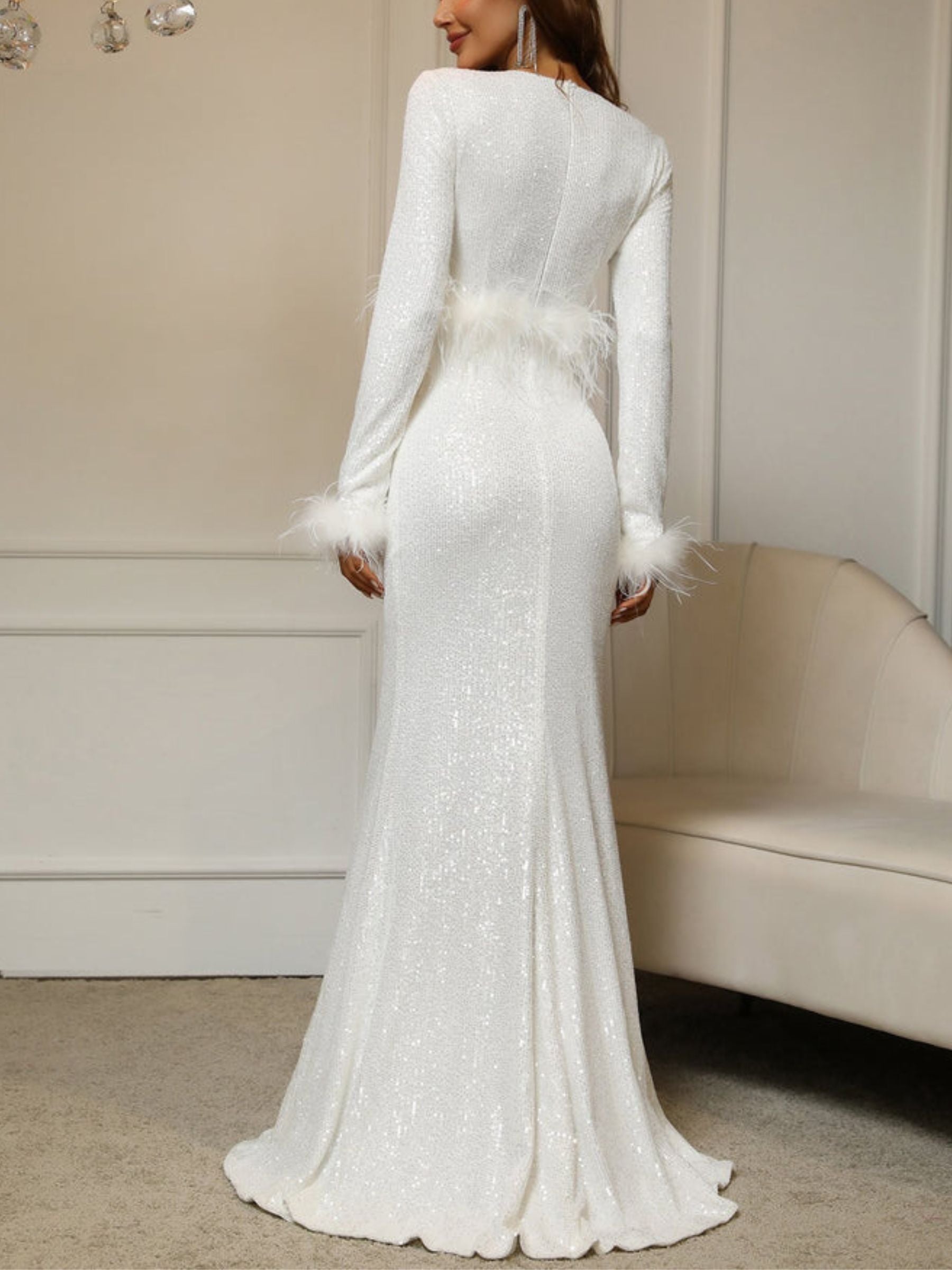 V-Neck Floor-Length Sequined Dress for Mothers of the Bride & Groom