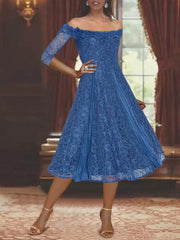 Off-the-shoulder A-Line Princess Dresses for Mothers of the Bride & Groom with Half Sleeves and Lace