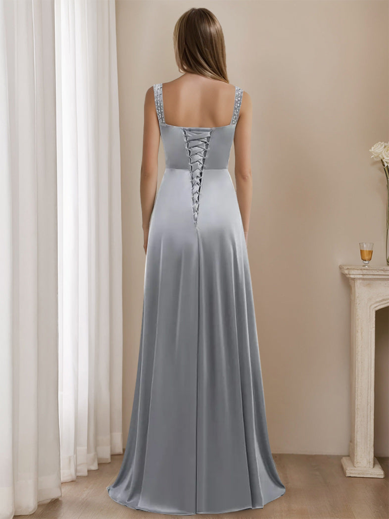 Sleeveless V-Neck Floor-Length A-Line Mother of the Bride Dress with Rhinestone