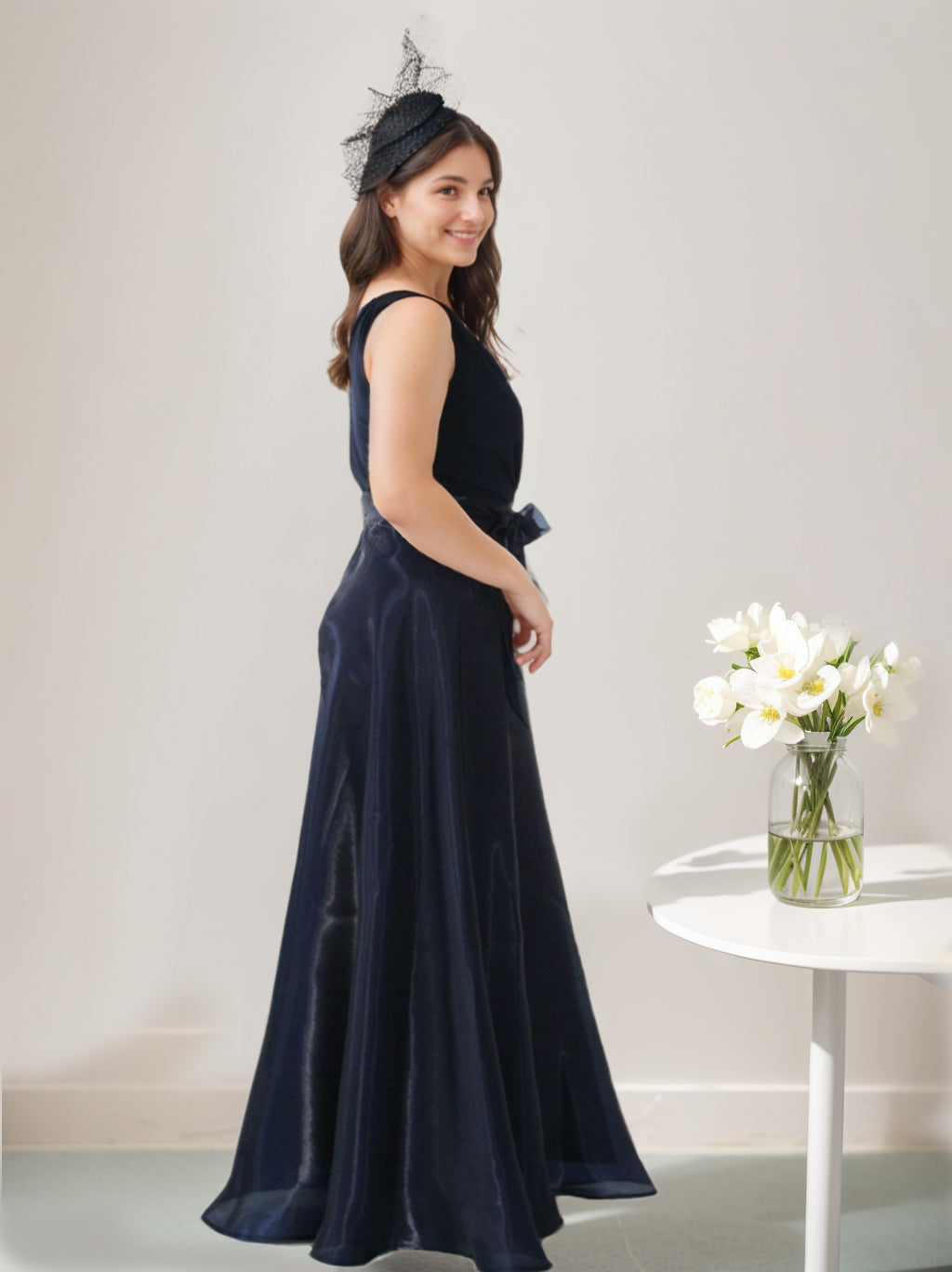V-Neck Sleeveless A-Line Princess Floor-Length Plus Size Mother of the Bride Dress with Bow