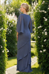 Mother of the Bride & Groom A-Line/Princess Dresses with Scoop Neck 3/4 Sleeves Rhinestones and Ruffles