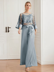 Mother of the Bride 2-Piece Chiffon Pantsuit Featuring Lace Appliques and Sequins