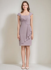 Square Neckline 3/4 Sleeve Knee-Length Sheath/Column Mother of the Bride Dress with Jacket Ruffles Pleats and Beads