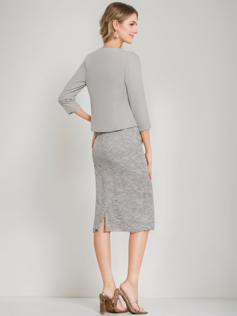 Tea-Length Mother of the Bride Sheath/Column Dress with Jacket & Crystals