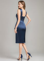 Knee-Length Ruched Mother of the Bride Dress with Criss Cross Sheath/Column Design Ruffles & Side Slit