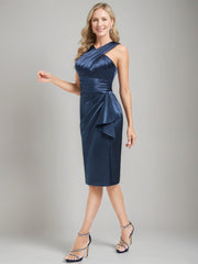 Knee-Length Ruched Mother of the Bride Dress with Criss Cross Sheath/Column Design Ruffles & Side Slit
