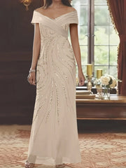 Off-the-shoulder Floor-Length Sequined Sheath/Column Mother of the Bride Dresses