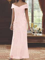 Off-the-shoulder Floor-Length Sequined Sheath/Column Mother of the Bride Dresses