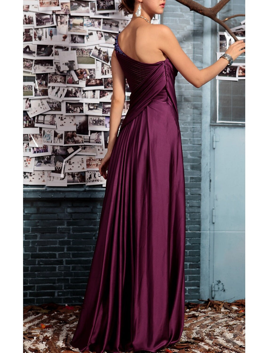 One Shoulder Sleeveless Floor Length Mother of the Bride Dress with Crystal Pleats and Draping