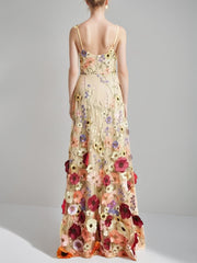 Princess A-Line Floor-Length Stylish Evening Dresses with Printed Flower Spaghetti Straps and Sleeveless