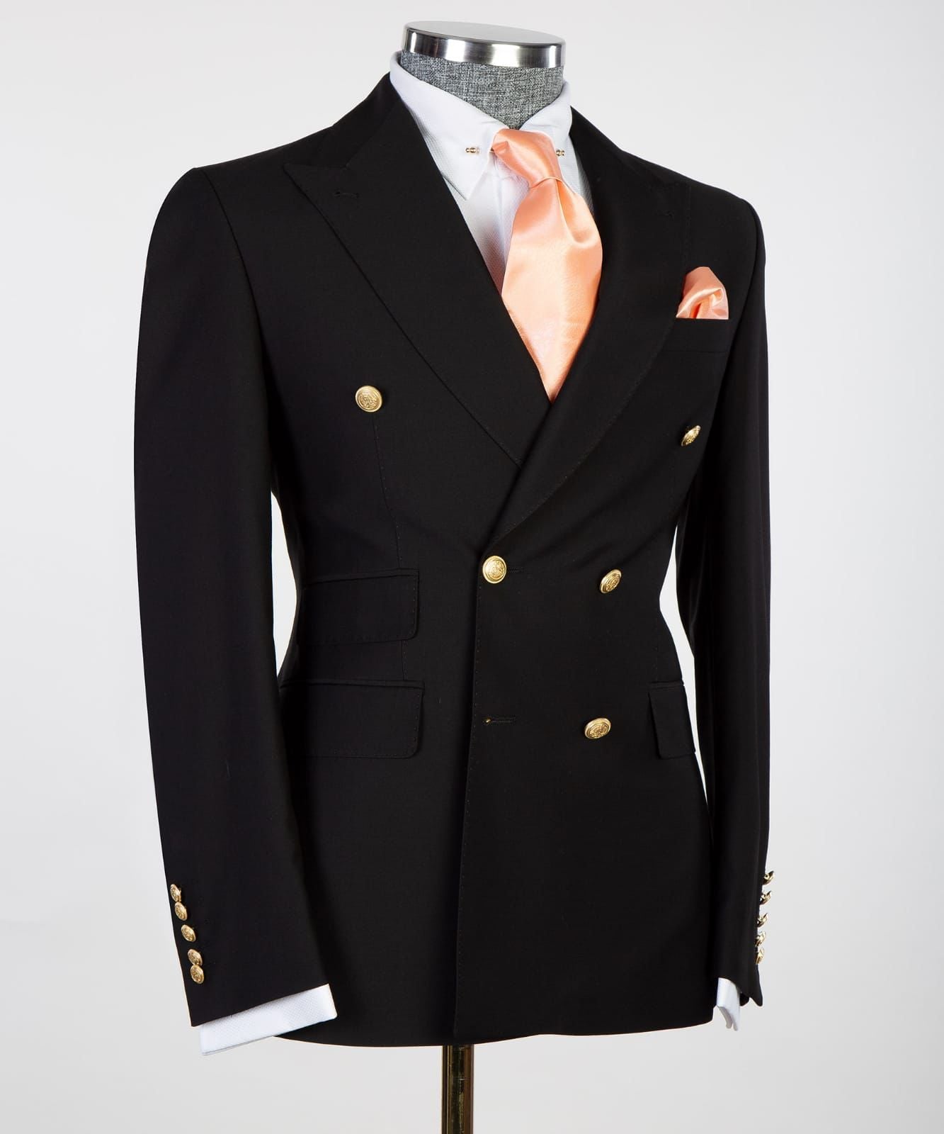 Milton Latest Black Double Breasted Peak Lapel Business Men’s Suits