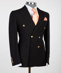 Milton Latest Black Double Breasted Peak Lapel Business Men’s Suits