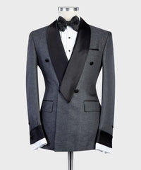 New Designer Dark Grey Breasted Shawl Lapel Men’s Suits
