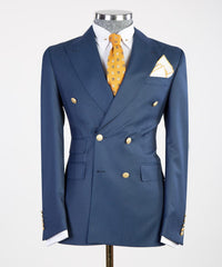 New Designer Navy Peak Lapel Double Breasted Men’s Suits
