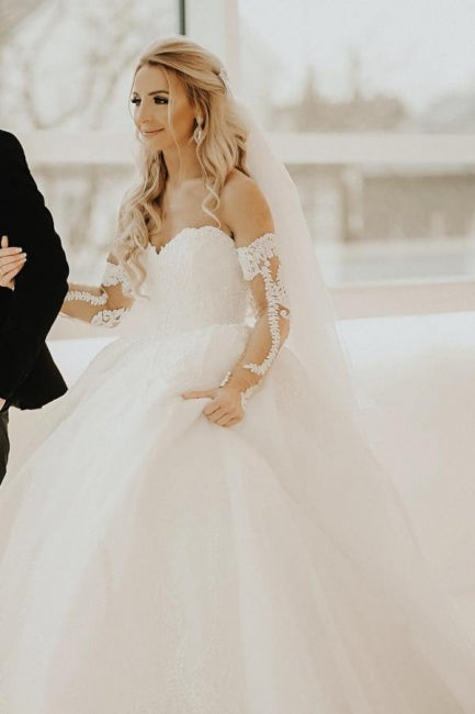 Glamorous A-Line Off the shoulder Sweetheart Summer Beach Wedding Dress