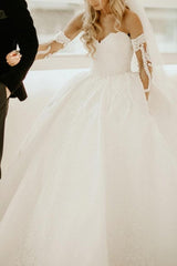 Glamorous A-Line Off the shoulder Sweetheart Summer Beach Wedding Dress