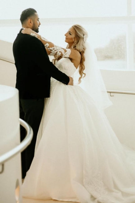 Glamorous A-Line Off the shoulder Sweetheart Summer Beach Wedding Dress