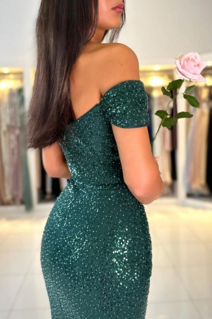 Charming Mermaid Off the shoulder sweetheart Dark Green Homecoming Dress